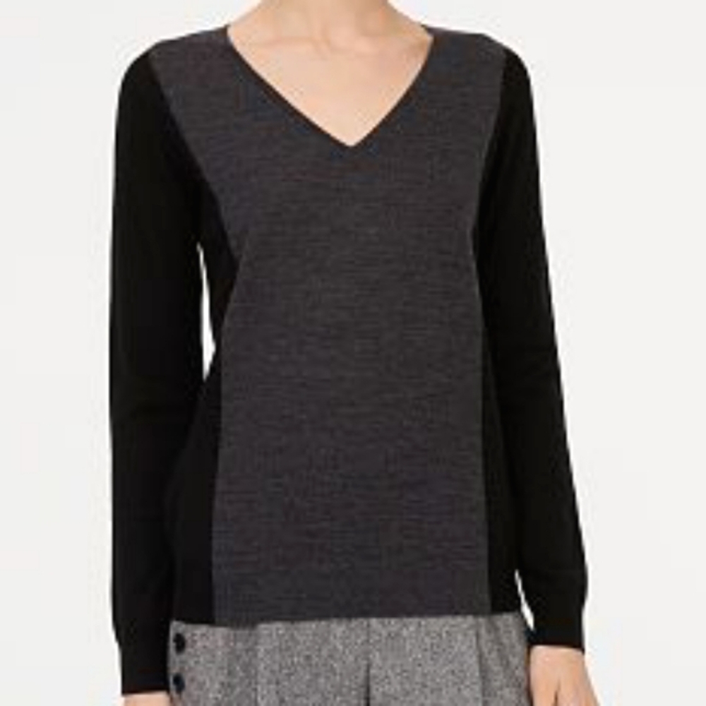 Club Monaco "Agnes" Merino Wool Two Tone V Neck Sweater- Sz. Sm.
